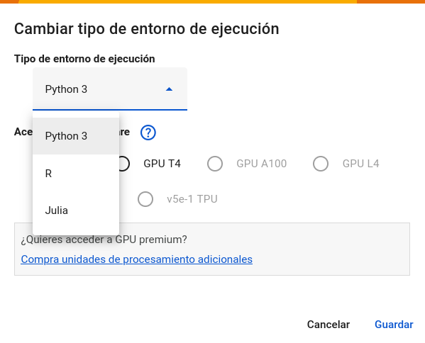 Cambiar entorno de ejecución